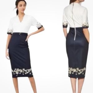 TED BAKER V-Neck Midi Length Dress Ted Baker Size 4 (US 8-10)